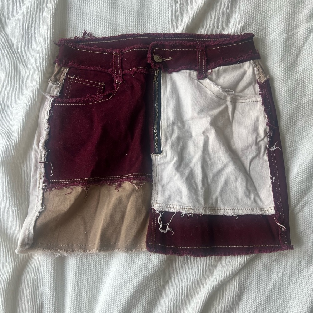 Patchwork Burgundy and White Women's Shorts